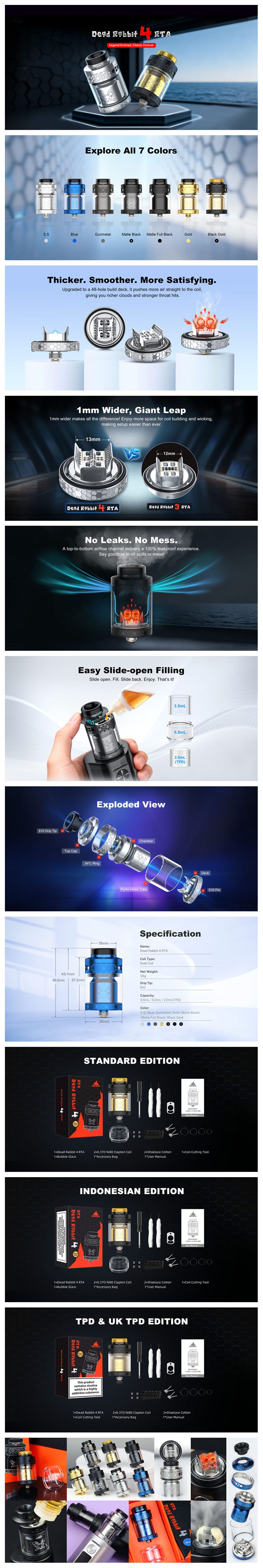 Authentic Hellvape Dead Rabbit 4 RTA 26mm Tank – Dual Coil, 3.5ml 5.5ml, Top Airflow RTA Authentic Hellvape Dead Rabbit 4 RTA 26mm Tank – Dual Coil, 3.5ml 5.5ml, Top Airflow RTA