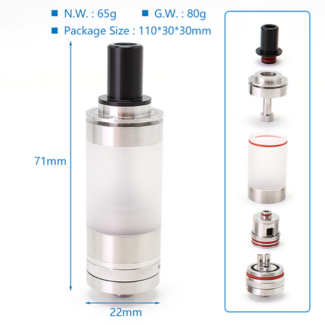 SXK Ubertoot RTA Rebuildable Tank Atomizer - Silver, 316SS, 5ml, 22mm Diameter
