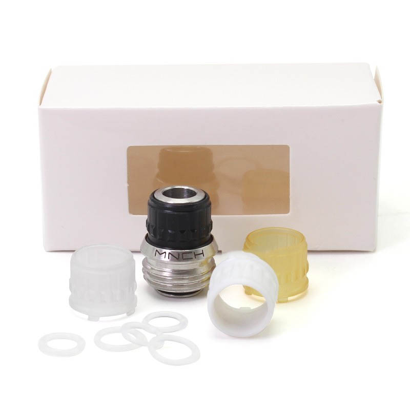 sxk monarchy mnch knob drip tip for bb / billet / boro aio box mod - ss316 + black pom + white pet + clear acrylic + ultem