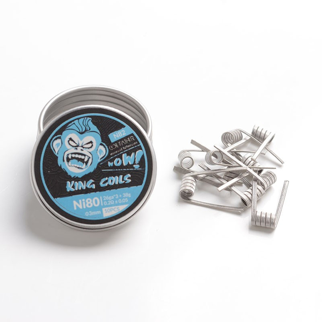 Bobina autêntica Pai n82 bobinas do rei para RBA / RDA / RTA / RDTA - ni80, 26ga x 3 + 38ga, 0,2 +/- 0,05Ohm, 3mm, 5 painéis (10 PCs)
