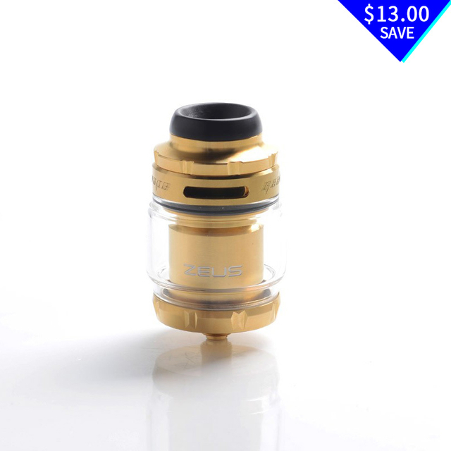 Authentic Geek Vape Zeus x Mesh RTA Tangki yang dapat dibangun kembali Vape Atomizer - Gold, SS + Glass, 4.5ml, 0.17ohm / 0.20ohm, diameter 26mm