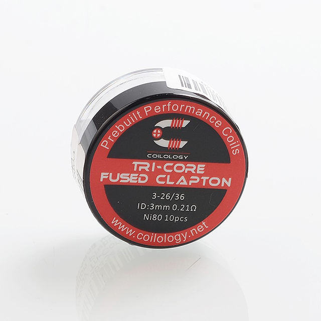 Koilologi otentik tri -core menyatu clapton ni80 kawat prebuilt coil - 26ga x 3 + 36ga, 0,21 ohm (10 pcs)