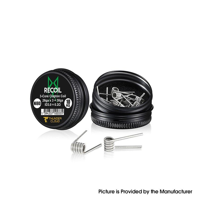 Authentic Thunder Cloud Recoil NI80 PREBUILT 3コアクラプトンコイル-0.2OHM、26GA X 3 + 38GA（10 PCS）