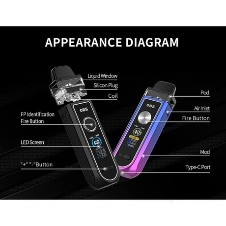 Authentic OBS Skye Pod System Vape Mod Kit Standard Version, VW 5~40W, 1600mAh, 4.0ml, 0.4ohm / 1.0ohm