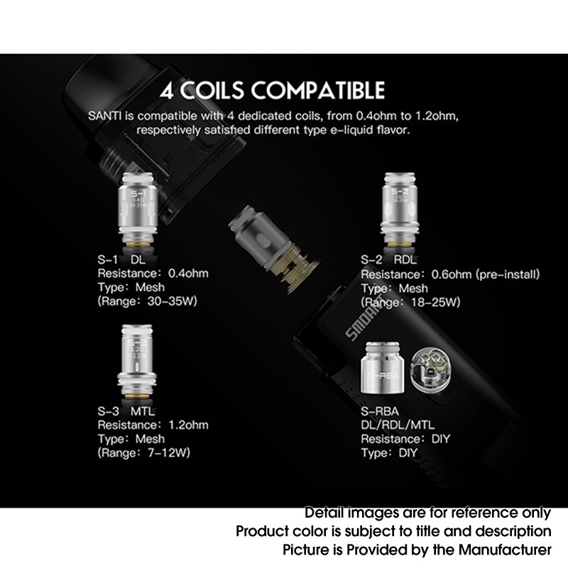 Authentischer Smoant Santi 40W Pod System Vape VW Mod Kit, 1100mah, 1 ~ 40 W, 3,5 ml, 0,6 OHM