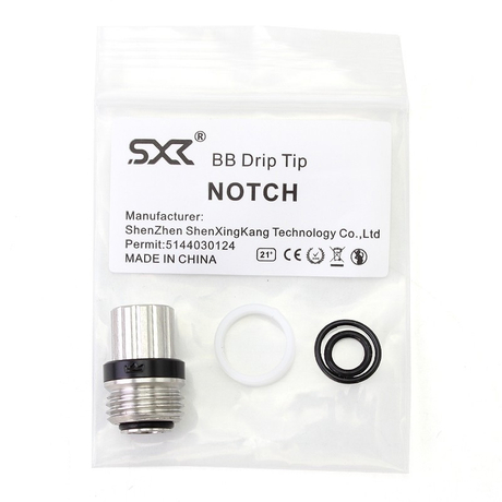 SXK Notch Style Drip Tip for BB / Billet / Boro AIO Box Mod - Silver, 316 Stainless Steel + POM