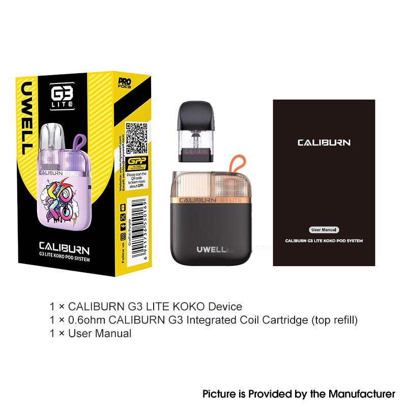 Authentic Uwell Caliburn G3 Lite KOKO 25W Pod System Kit 1200mAh, 2.5ml, 0.6ohm