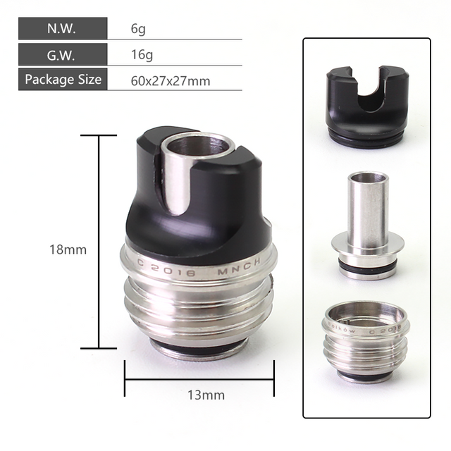 SXK Monarchy Cyber Whistle Drip Tip Set for BB / Billet / Boro AIO Box Mod - Silver, 316SS + POM + PET +Acrylic + Ultem