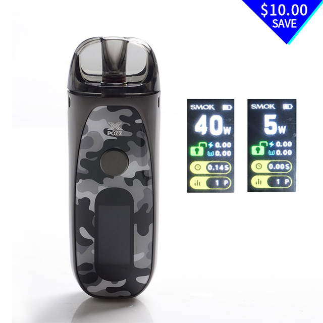 Authentic SMOK Tech SMOK pozz x 40w 1400mah VW Pod System Vape Starter Kit - Kamoflase Hitam dan Putih, 4.5ml, 0.4/0.6ohm, 5 ~ 40W