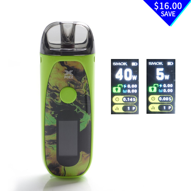 Authentic SMOK Tech SMOK pozz x 40w 1400mah VW Pod System Vape starter kit - kuning, 4.5ml, 0.4ohm / 0.6ohm, 5 ~ 40w