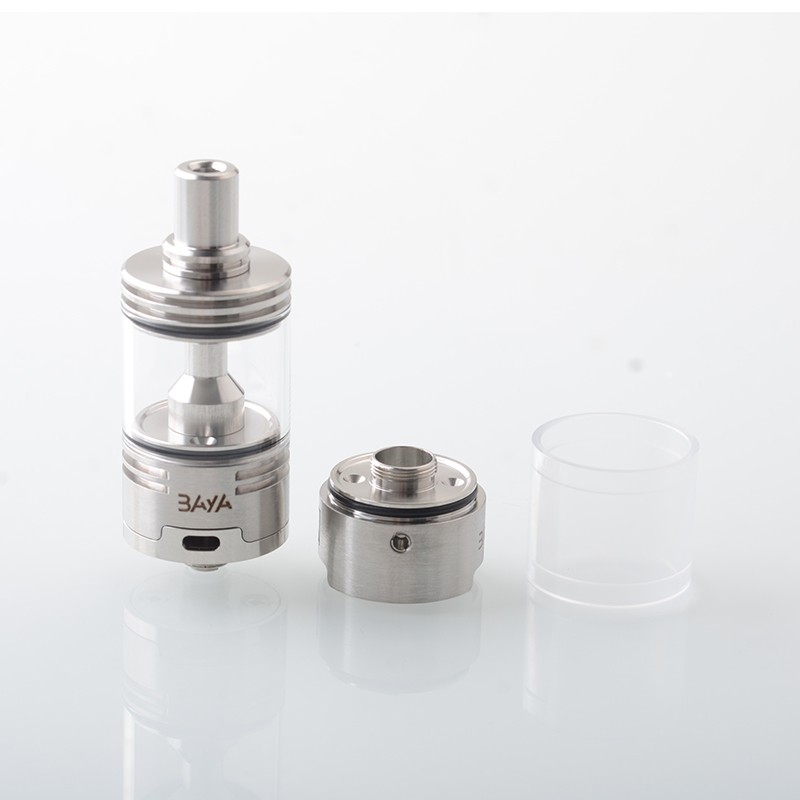 Baya Style 4.2ml RTA Rebuildable Tank Atomizer with Side-Air Chamber, 22mm Diameter, Includes 4pcs Air Pins (1.0mm, 1.5mm, 2.0mm, 2.5mm), Silver/Black