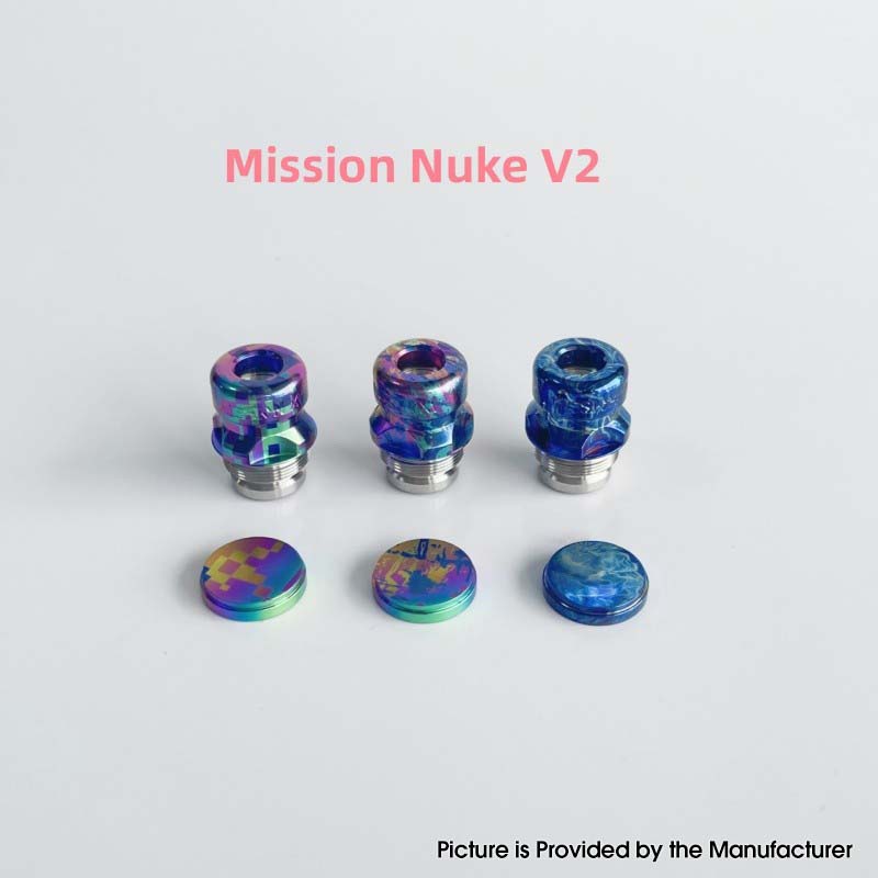 Rekavape Mission XV Mini Nuke V2 Style Integrated Drip Tip & Fire Button Set – Titanium + Stainless Steel, Compatible with dotMod dotAIO V2 Pod
