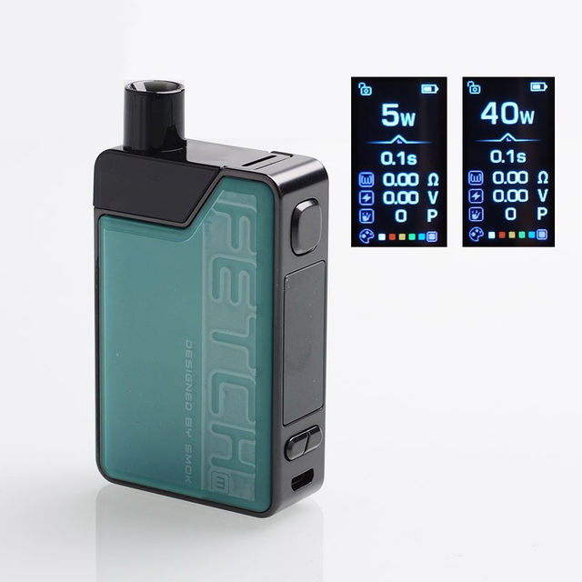 Authentic SMOK Tech SMOK Fetch Mini 40W 1200MAH VW Box Mod Pod System Starter Kit - Green, PCTG + Glass, 3.7ml, 5 ~ 40W