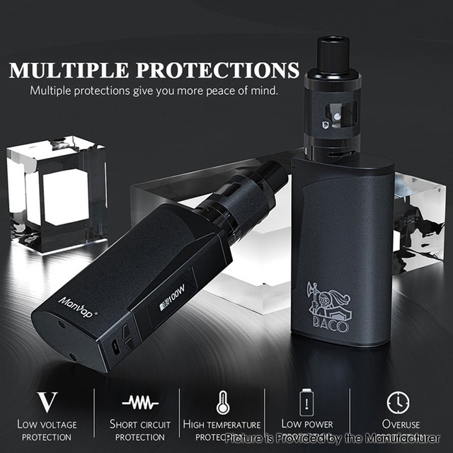 Authentic Manvape MP Baco 100W VW Box Mod Kit - Black, 2000mAh, 10~100W, 2.0ml, 0.2ohm / 0.4ohm
