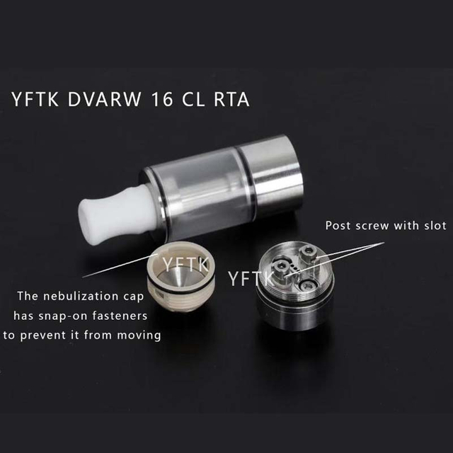YFTK Dvarw 16 CL RTA 3ml Rebuildable Tank Atomizer Full Set – Black & Silver