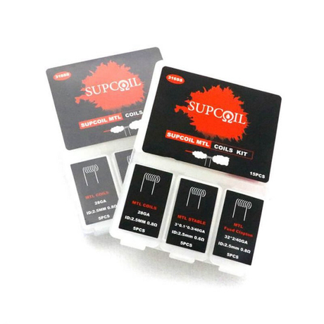 Authentic SUPCOIL MTL Coil + MTL Fused Clapton Coil + MTL Staple Coil Kit - SS316, 0.8 / 0.6 / 0.8ohm (15 PCS)