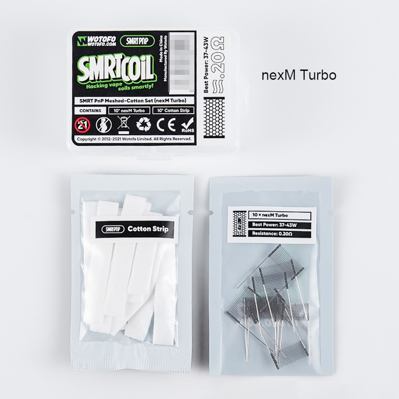 Wotofo SMRT Pod System Kit de démarreur / cartouche POD Remplacement PNP Nexmesh Turbo Mesh + Coton Strip - (10 PCS)