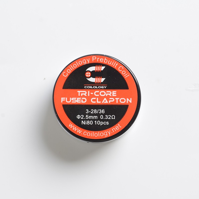 Coilology Tri-Core Fused Clapton Prebuilt Coil for RTA / RDA Vape Atomizer - Ni80, 3-28 / 36GA, 0.32ohm (10 PCS)
