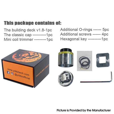 Authentic YDDZ Tannhauser Legacy RDA Rebuildable Dripping Vape Atomizer Stainless Steel, 24mm Diameter
