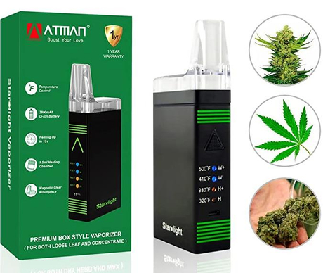 Authentic Atman Starlight Vaporizer for Dry Herb and Wax 2800Mah Battery 