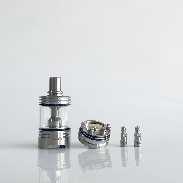 Rekavape Baya Style RTA Rebiuildable Tank Atomizer - Silver, 316SS + PC, 4.2ml, Air Pin 1.2, 1.5, 1.8mm, 22mm Diameter