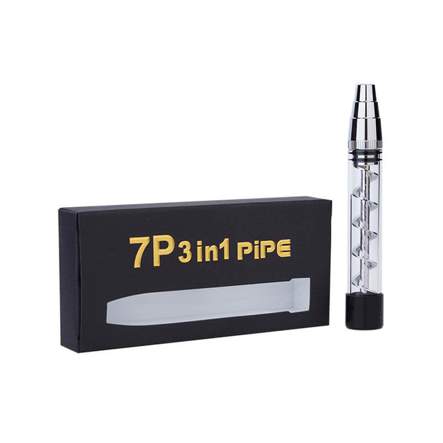 Dry Herb Vape Kit Blunt 7P3in1 PiPE 9Twisty Glass Bubbler Smoking Pipe-Silver