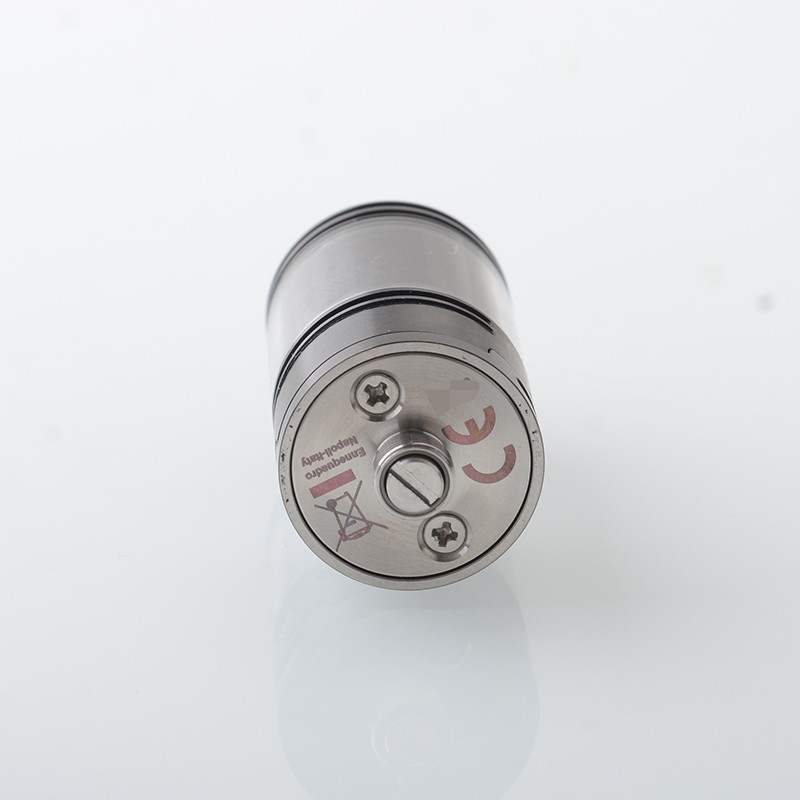 Baya Style 4.2ml RTA Rebuildable Tank Atomizer with Side-Air Chamber, 22mm Diameter, Includes 4pcs Air Pins (1.0mm, 1.5mm, 2.0mm, 2.5mm), Silver/Black