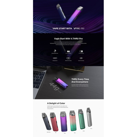 Authentic VOOPOO V.THRU Pro VW Pod System Vape Mod Kit , 5~25W, 900mAh, 1.2ohm / 0.7ohm, 3.0ml