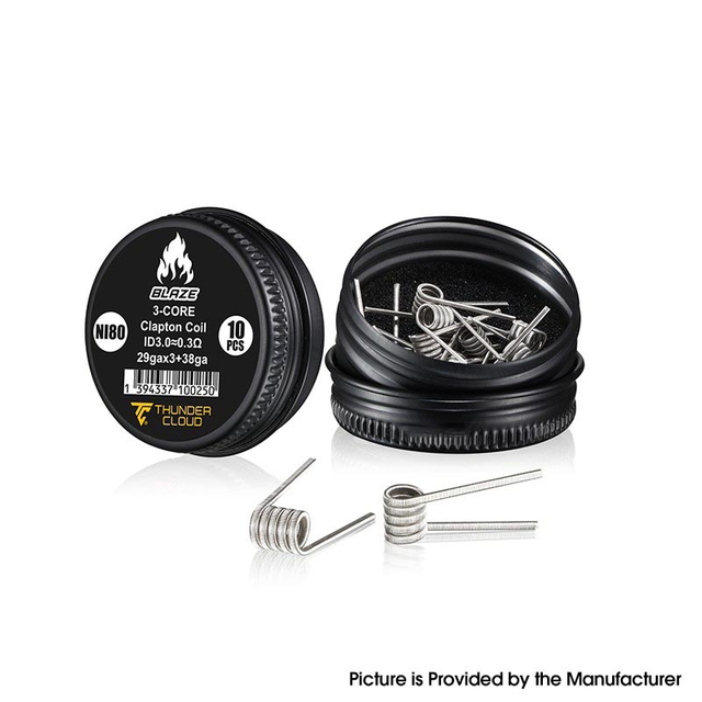Authentic Thunder Cloud Blaze Ni80 Pre-Built 3-Core Clapton Coil - 0.3ohm, 29Ga x 3 + 38Ga (10 PCS)