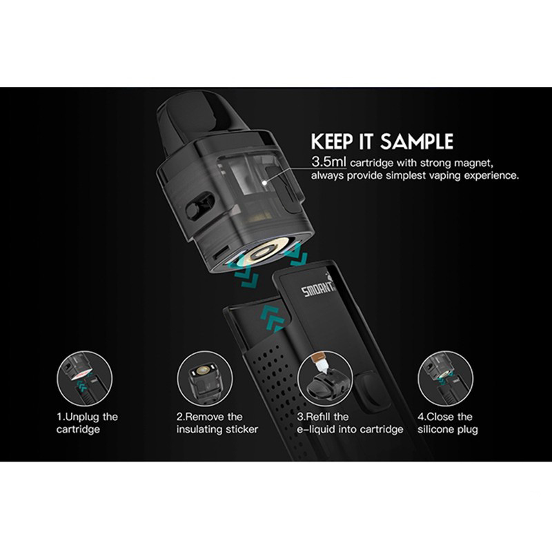 Authentischer Smoant Santi 40W Pod System Vape VW Mod Kit, 1100mah, 1 ~ 40 W, 3,5 ml, 0,6 OHM
