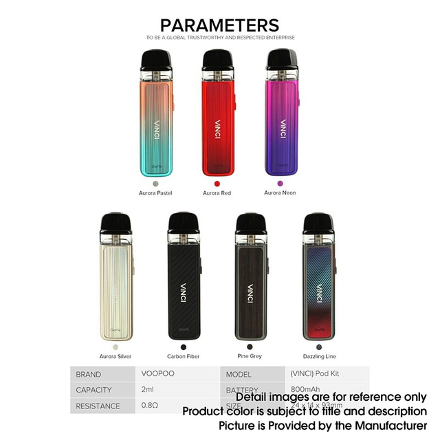 VOOPOO Vinci 15W Pod System Vape Starter Kit, 800mAh, 2.0ml Pod Cartridge, 0.8ohm
