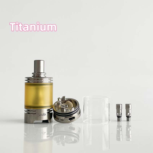 Rekavape Baya Style RTA Tank Atomizer - 4.2ml, Silver/Titanium + PEI/PC, 22mm, 1.2/1.5/1.8mm Air Pins