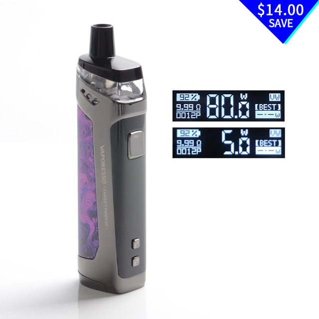 Authentic Vaporesso Target PM80 SE 80W VW Box Mod Sistem Pod Vape Starter Kit - Purple, 4.0ml, 0.2ohm / 0.6ohm, 5 ~ 80W, 1 x 18650