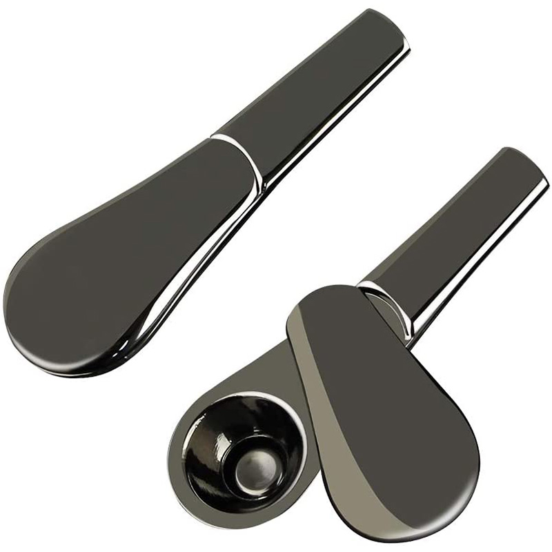Stainless Portable Metal Spoon Magnet Smoking Tobacco Pipe with Magnetic Larger Bowl Pipe for Herbs- Black-11