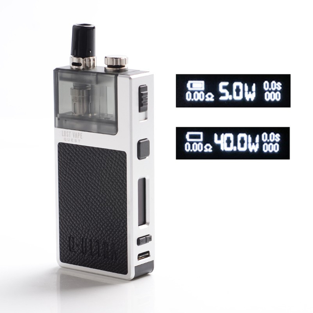 Authentic Lost Vape Q Ultra AIO 40W 1600MAH VW Pod System Mtl / dl Vape Starter Kit - Black kulit, 0,6ohm, 4ml, 5 ~ 40w