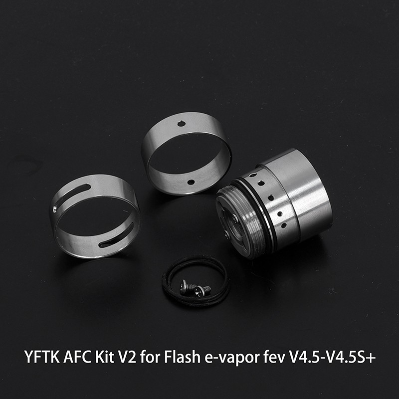 YFTK AFC Kit V2 for Flash e-Vapor V4.5 / V4.5S+ Style RTA – Silver Airflow Control Set (DL & MTL Rings + Intake Cover)