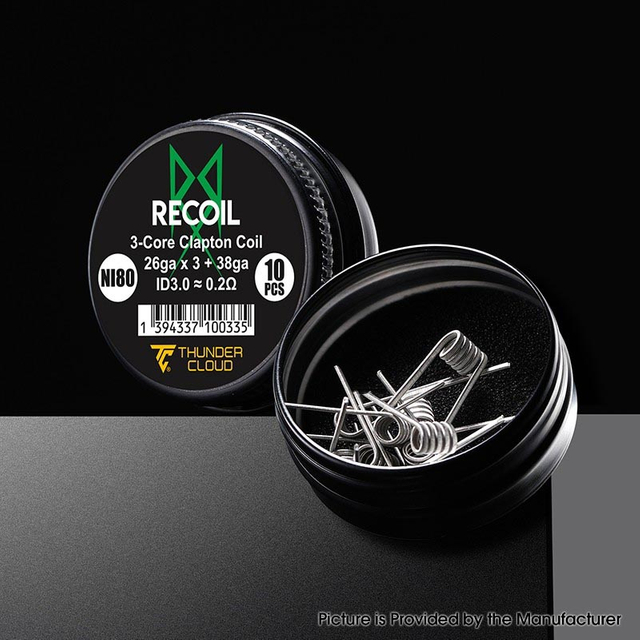 Authentic Thunder Cloud Recoil Ni80 Pre-Built 3-Core Clapton Coil - 0.2ohm, 26Ga x 3 + 38Ga (10 PCS)
