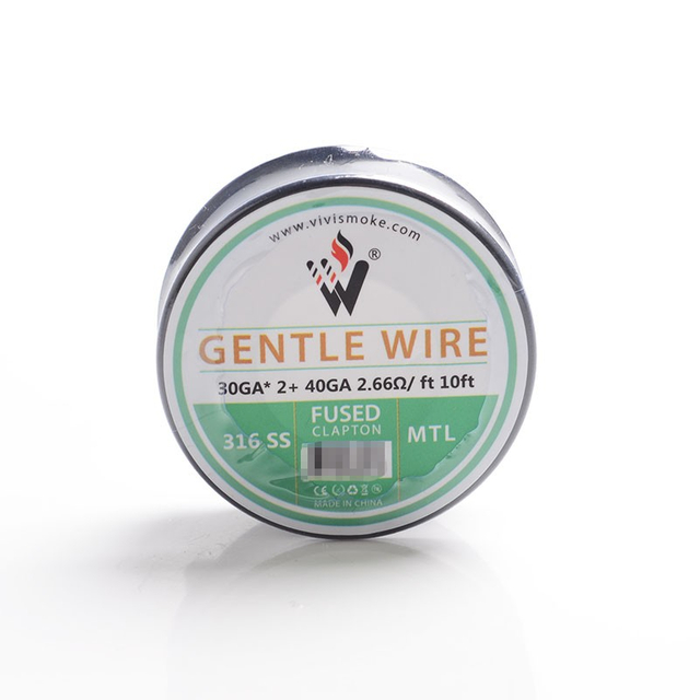 Authentic Vivismoke Gentle Fused Clapton MTL 316SS Heating Wire - Silver, 30GA x 2 + 40GA, 2.66ohm / ft, 10ft (3 Meters)