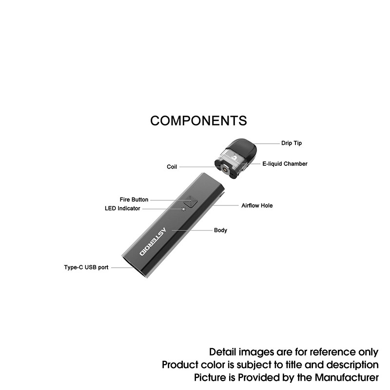 Horizontech Asteroid 900mAh Pod System Starter Kit, 2.0ml Pod Cartridge, MTL 0.8OHM Coil