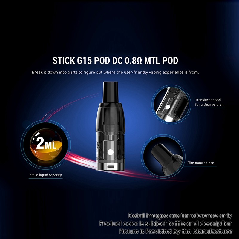 Authentic SMOKTech SMOK Stick G15 Pod System Vape Starter Kit 700mAh, 2.0ml Pod Cartridge, MTL 0.8ohm