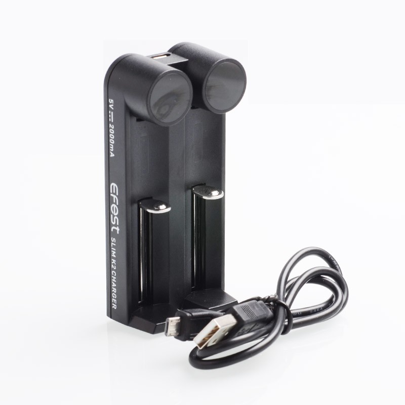 Autentico Caricatore USB intelligente Micro USB Slim K2 per 17650, 17670, 18350, 18490, 18500, 18650, 20700, 26500, 26650 - Black