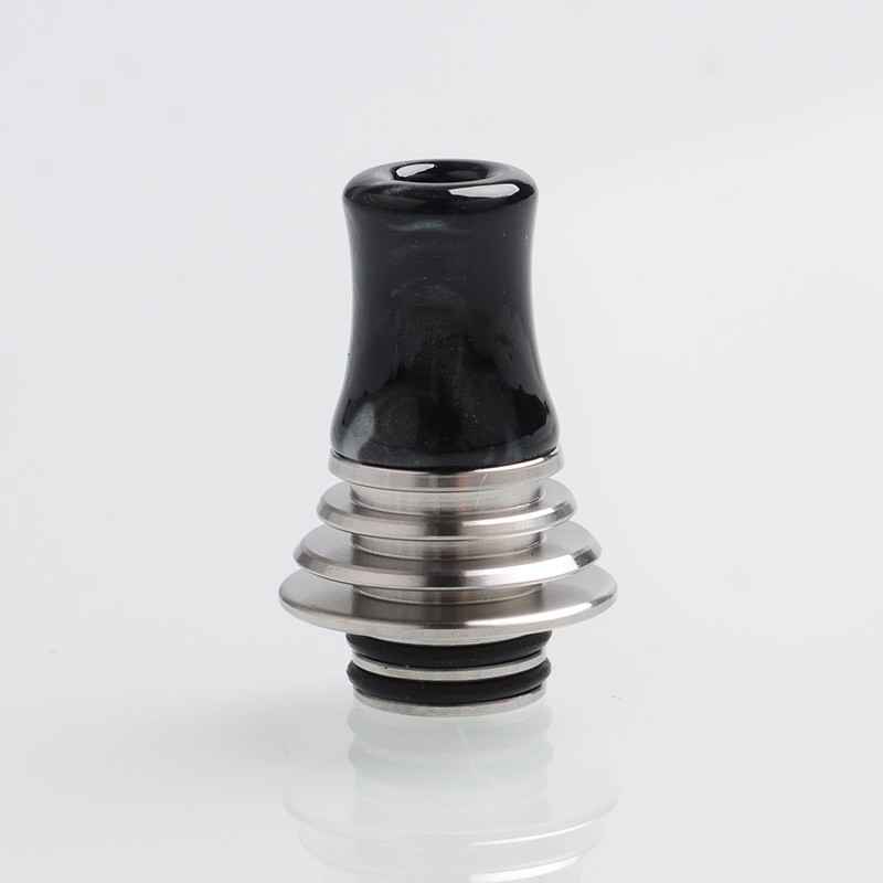 Authentic Vapefly Brunhilde MTL RTA Replacement Long 510 Drip Tip w/ Cooling Fin - Black + White, Resin + Stainless Steel