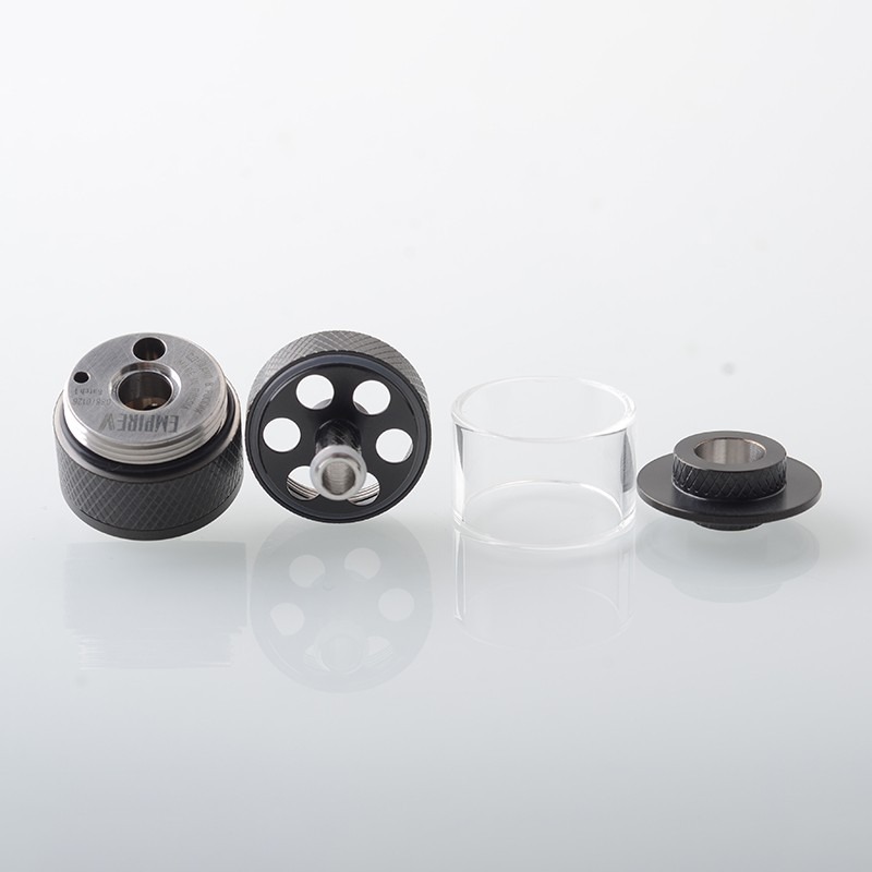 Empire V Style RTA Rebuildable Tank Atomizer – Knurling Surface / Blank Surface, Silver / Black, 23mm Diameter