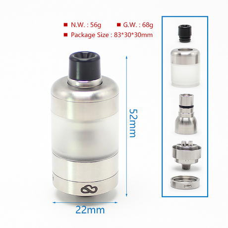 SXK Cloud 2 MTL RTA Rebuildable Tank Vape Atomizer 316SS + PMMA, 3.5ml, 22mm Diameter