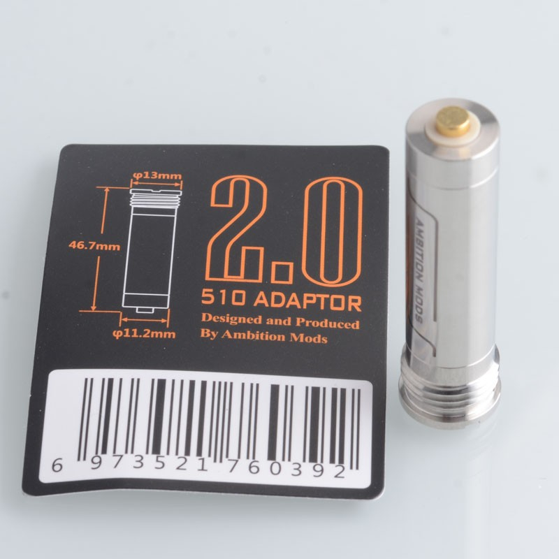Autentico Ambition Mods 2.0 510 Connettore adattatore per BB 60W / 70W / Billet Box Mod Vape Kit in acciaio inossidabile (1 PC)
