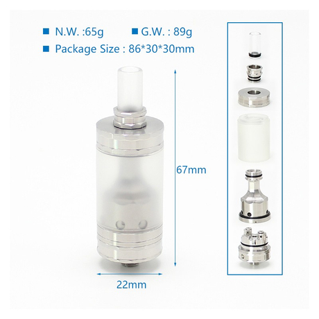 SXK Rafi MTL RTA Vape Atomizer Silver 316SS + PCTG Air Pin 0.8 / 1.0 / 1.2 / 1.5 / 1.8 / 2.0 / 2.5 / 3.0mm 22mm Dia