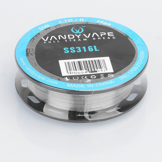 Authentic Vandy Vape SS316L Kawat Resistansi Pemanasan untuk RDA / RTA / RDTA Atomizer - 26ga, 1.7 ohm / ft, 10m (30 kaki)
