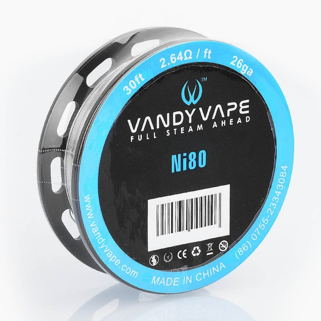 Vandy otentik Vape kawat resistansi pemanas NI80 untuk RDA / RTA / RDTA Vape atomizer - 26ga, 2.64 ohm / ft, 10m (30 kaki)