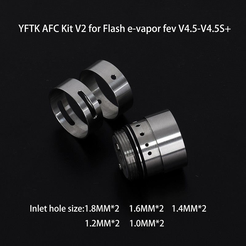 YFTK AFC Kit V2 for Flash e-Vapor V4.5 / V4.5S+ Style RTA – Silver Airflow Control Set (DL & MTL Rings + Intake Cover)