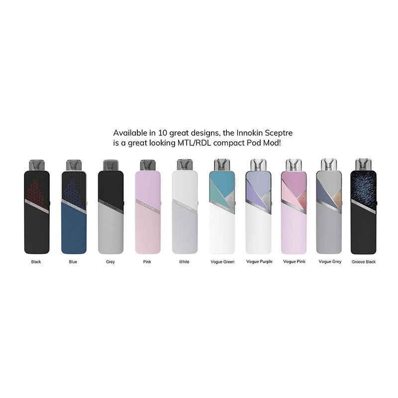  Innokin Sceptre 1400mAh Pod System Mod Vape Starter Kit, MTL 1,2OHM / RDL 0,5 ohm, 3,0 ml